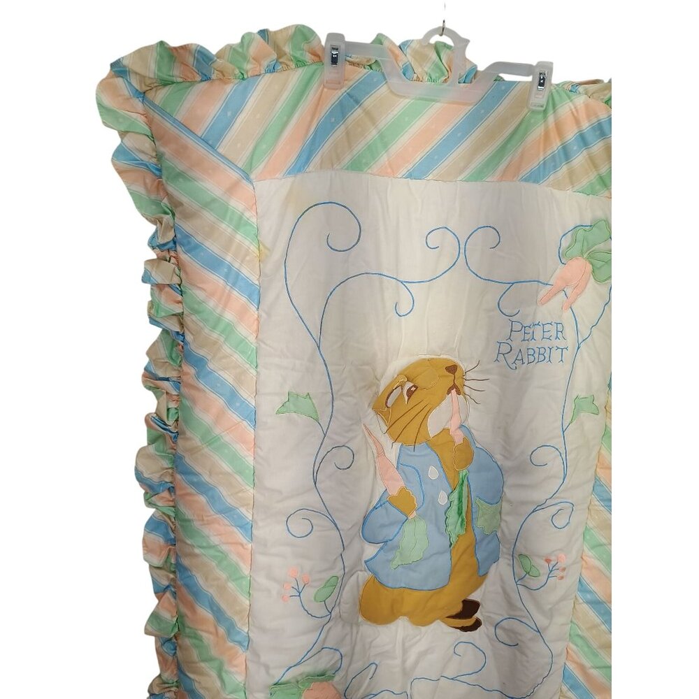 Peter Rabbit Baby Quilt With Ruffled Edges & Embroidered Design Blanket, Beatrix - Picture 3 of 8